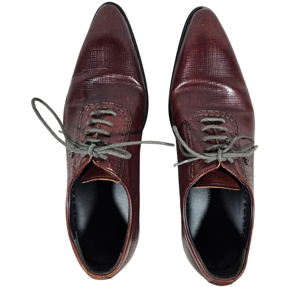 GRIMENTIN Mens Burgundy Textured Leather Oxford Dress Shoes‎ Size 245 US 6.5